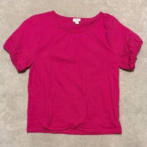 J. Crew Bright Pink Short Sleeve Tee with Pintucked Sleeves